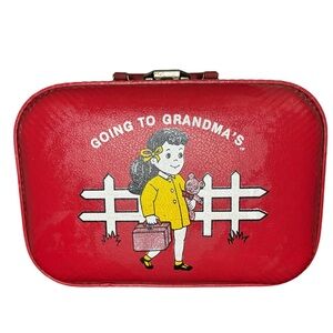 Vintage 70s 80s Going to Grandma's Red Suitcase Girls Kids Luggage